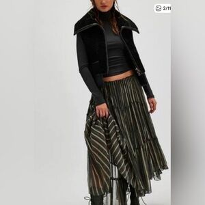 NWOT Free People Storm Cloud High Low Striped Dark Green/Tan Skirt